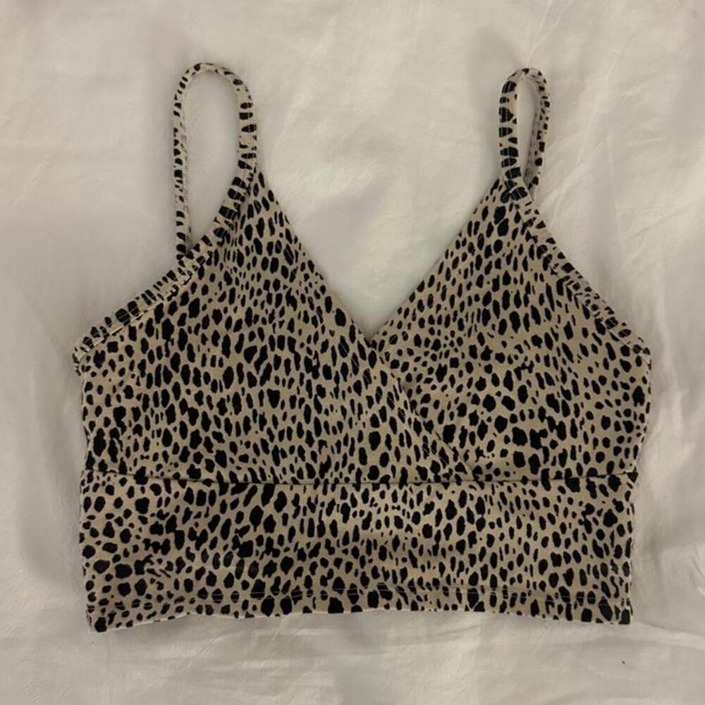 Beige Leopard Print V-Neck Cami Crop Top